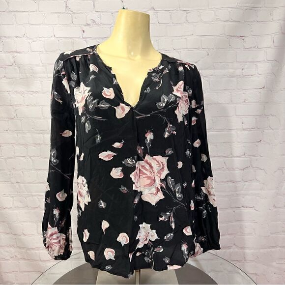 JOIE 100% Silk Blouse V-Cut neckline Floral print and stretchy sleeve in XS. guc - Picture 1 of 8